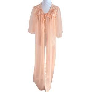 Vintage Peach Sheer Peignoir Robe Women's Size Medium - Romantic Lingerie
